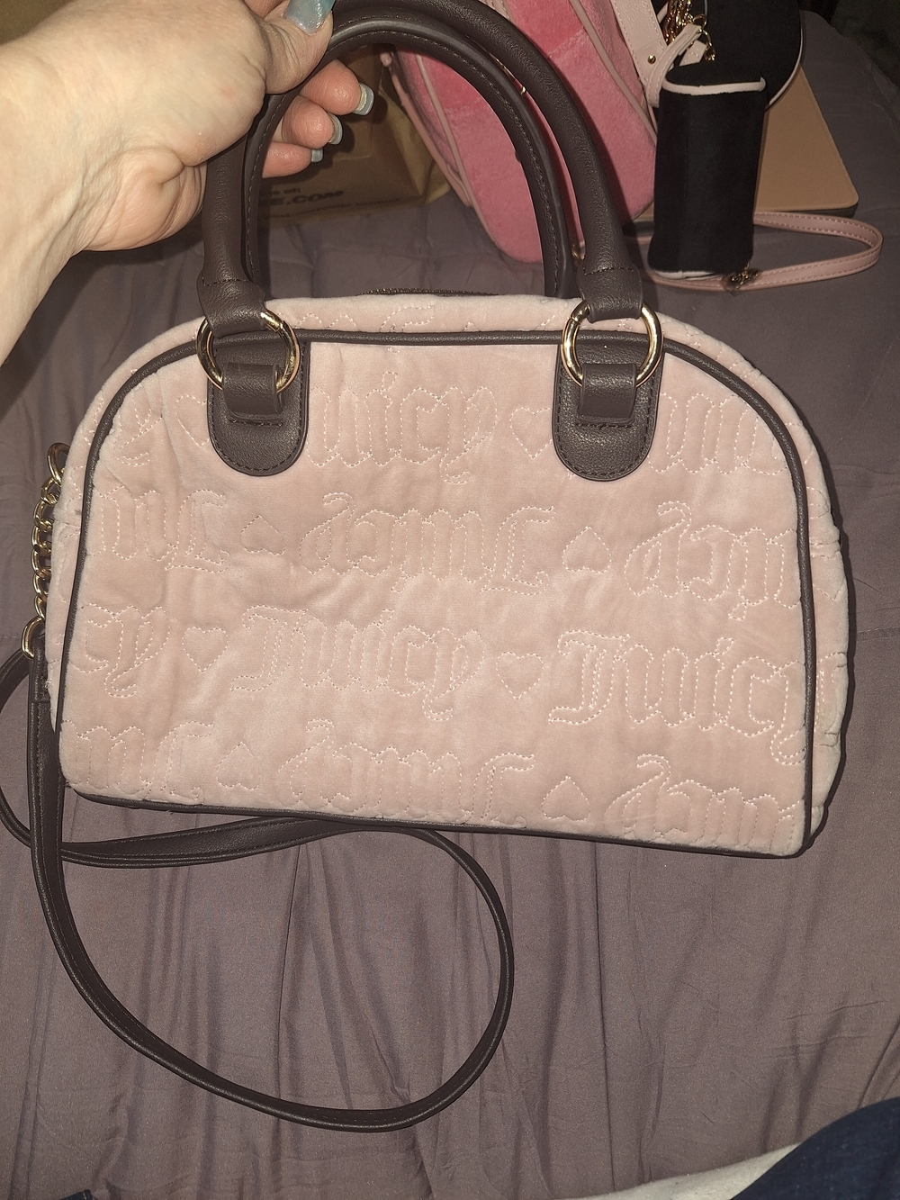 Juicy Couture Pink and Brown Heart Charm Satchel - Picture 5 of 6